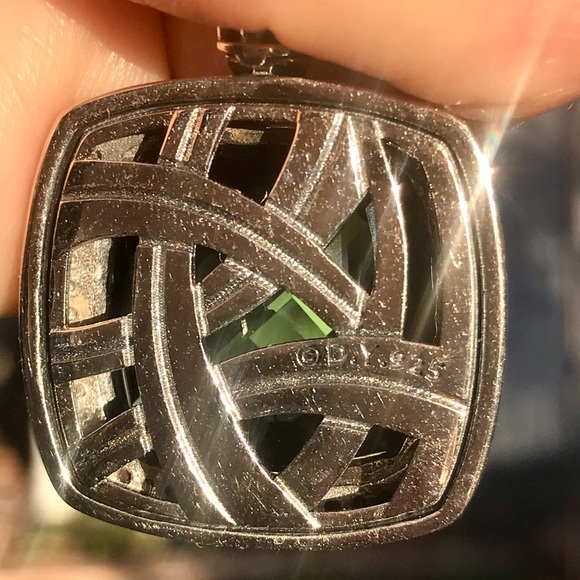 David Yurman 925 Silver Albion 20mm Prasiolite & Diamond Pendant With Chain - Picture 8 of 14